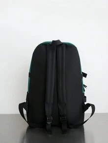 4pcs/Set Student Backpack Combination Bag, Ins Campus Backpack For Girls And Boys, Casual Color Block Shoulder Bag, Minimalist Water Resistant Crossbody Bag, Solid Color Pencil Case - Green - View 3