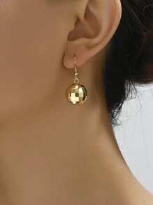 1pair Metallic Retro Stylish Simple Design Glass Ball Dangle Earrings, Perfect For Women's Daily Wear - Silver Ball - View 2