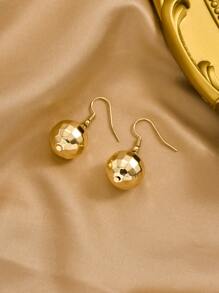 1pair Metallic Retro Stylish Simple Design Glass Ball Dangle Earrings, Perfect For Women's Daily Wear - Silver Ball - View 4