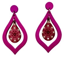 1對時尚誇張花瓣形垂墜耳環,木質吊墜帶漸變色印花花紋; 掉落形木質耳環,並有花卉切割設計; 適用於旅行和度假,提供個性化的時尚配飾和假日禮物,適合女性 - 01# - 查看 1