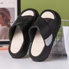 女式時尚十字綁帶拖鞋,加厚鞋底,增高設計,舒適、防滑,室內外皆適穿 - 黑色 - 查看 1