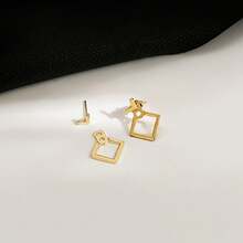 1pair Simple Geometric Hollow Out Metal Square Diamond Shaped Earrings For Women, All-Match Heart Stud Earrings - Gold - View 7
