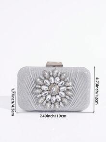 晚禮服包袋,閃閃發光的鑽石裝飾,手拿或肩背均可使用,適用於聚會活動,奢華的女士包袋適用於正式場合,與婚禮裙、正式裙、晚禮服或生日裙搭配,適合派對、婚禮、舞會和晚宴等場合使用 - 銀色 - 查看 8