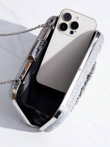 晚禮服包袋,閃閃發光的鑽石裝飾,手拿或肩背均可使用,適用於聚會活動,奢華的女士包袋適用於正式場合,與婚禮裙、正式裙、晚禮服或生日裙搭配,適合派對、婚禮、舞會和晚宴等場合使用 - 銀色 - 查看 5