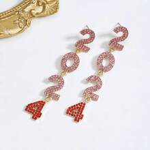 1pair Luxurious Dazzling Rhinestone Number Shaped Earrings, Suitable For Daily Wear And Fashionable Dressing - Hot Pink - View 3