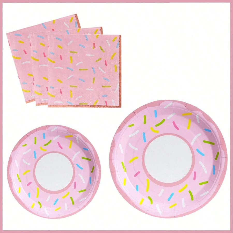 Donut Party Supplies, Disposable Donut Shaped Napkins And Plates, Party Plates And Napkins