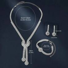 1 Set Fashionable And Luxurious Bare Full Drilled Long Heart & Tassel Necklace/Bracelet/Earrings Set Suitable For Ladies Valentines - Silver - View 4