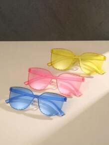 3副/套塑料镜框方形透明防晒时尚沙滩眼镜，适合夏季海滩度假、户外、旅行 - 彩色 - 查看 8