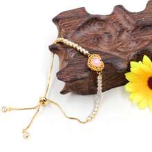 經典可調式滑鏈水晶網球手鍊鑲嵌愛心形狀粉紅貓眼石適合女孩最好的朋友生日禮物 - 粉色 - 查看 5