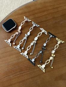 1pc O Shape Marble Pattern Watch Band Compatible With Apple Watch Ultra/Se/8/7/6/5/4/3/2/1, Fits 38/40/41/42/44/45/49mm - Black - View 4