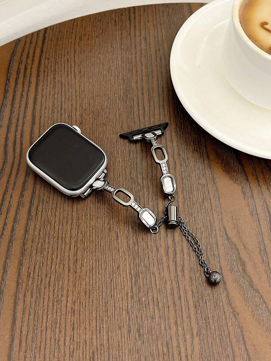 1pc O Shape Marble Pattern Watch Band Compatible With Apple Watch Ultra/Se/8/7/6/5/4/3/2/1, Fits 38/40/41/42/44/45/49mm - Black - View 1