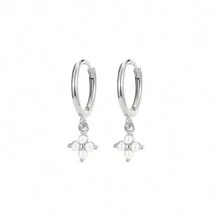 1對s925純銀珍珠幸運花垂墜耳環 - 銀色 - 查看 8