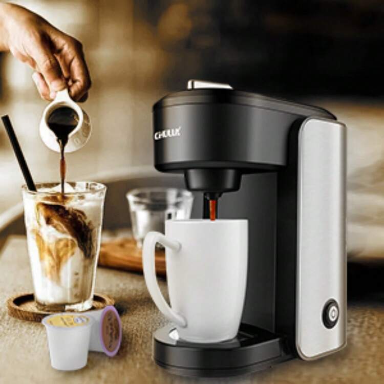 CHULUX 單人使用kcup Pod咖啡機,升級版一杯咖啡機具有快速沖泡系統,全能簡易咖啡機適用於咖啡和茶,幾分鐘內即可快速沖泡迷你咖啡機 - 灰色 - 查看 2