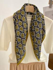 1入組印有花呢圖案的女士圍巾，65*65厘米薄格紋天鵝絨方巾，春秋時尚頸巾頭巾真絲圍巾髮箍，旅遊度假戶外防曬披肩多功能圍巾 - 彩色 - 查看 2