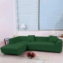 TOPCHANCES Stretch L-Shaped Sofa Slipcovers, Sectional Sofa Covers Corner Sofa Slipcover Furniture Protector With 2 Pieces Pillowcase For 3 Seater + 3 Seater Corner Sofa - 墨綠色 - 查看 2