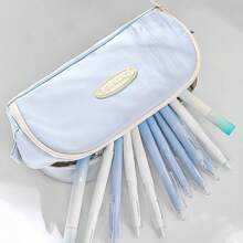 1pc Student Minimalist Design High-Capacity Pencil Case - Beige - View 2