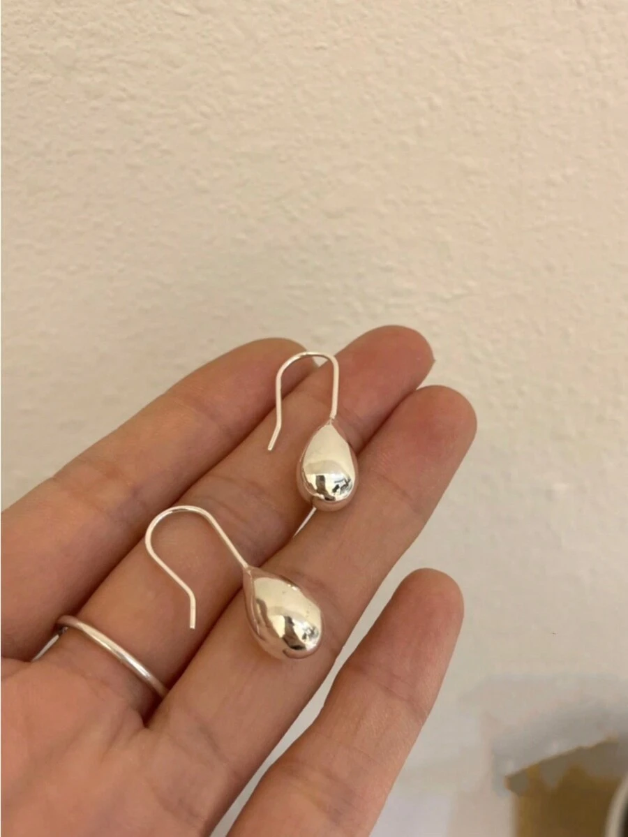 1對S925純銀時尚簡約水滴造型耳環，女士日常穿搭節日萬用首飾 - 銀色 - 查看 1