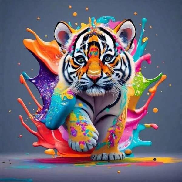 1pc 5d Colorful Tiger Pattern Diamond Painting Kit, Suitable For Beginners, Art Gift Diy Animal Diamond Cross-Stitch Mosaic Handmade Home Decor (7.87in*7.87in)