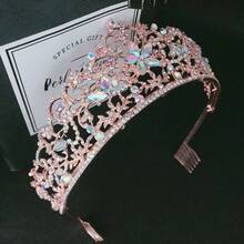 Wedding Bridal Crown, European And American Style Rose Gold & Glittering Diamond Rhinestones Headband Tiaras For Women - Rose Gold Colored Diamonds - View 7