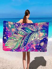 Peacock Feather Print Beach Towel Unisex - Multicolor - View 2