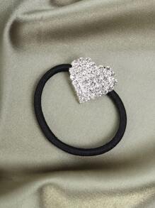 1pc Fashionable Hair Tie With Heart Shape Rhinestone Decor For Women, Daily Use - Black - View 2