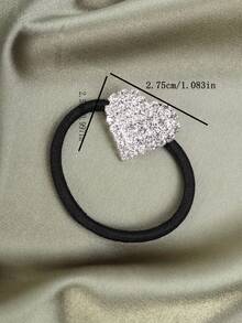 1pc Fashionable Hair Tie With Heart Shape Rhinestone Decor For Women, Daily Use - Black - View 4