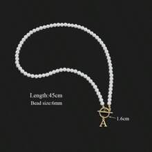 1pc Fashion Stainless Steel Initial Pendant Toggle Clasp Bead Necklace For Women