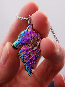 1pc Fashionable Creative Stainless Steel Wolf Head Pendant Necklace For Men's Jewelry - A - View 10