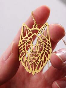 1pc Fashionable Creative Stainless Steel Wolf Head Pendant Necklace For Men's Jewelry - A - View 8