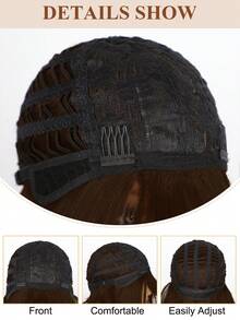 摩卡棕色短发帶瀏海娃娃頭假髮, 12英寸短髮造型不需膠帶, 合成短髮假髮可用於角色扮演派對