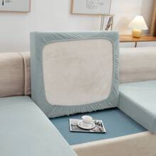 1pc Light Grey Simple Design Spandex Stretch Milk Silk Sofa Cushion Cover, Four Seasons - Light Grey - View 5