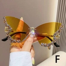 奢华水钻蝴蝶时尚眼镜，Y2K 复古无框超大派对眼镜，男女皆宜 - 彩色 - 查看 9