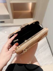 Women's Fashionable Glittering Rhinestone Box Clutch With Round Metal Bracelet Design For Evening Party, Formal Dress, Ball, Prom, Wedding, Handbag - Rose Gold - View 7