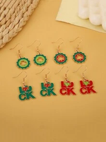 1 對字母和太陽圖案鋅合金耳環,男女通用節日禮物 - 彩色 - 查看 1