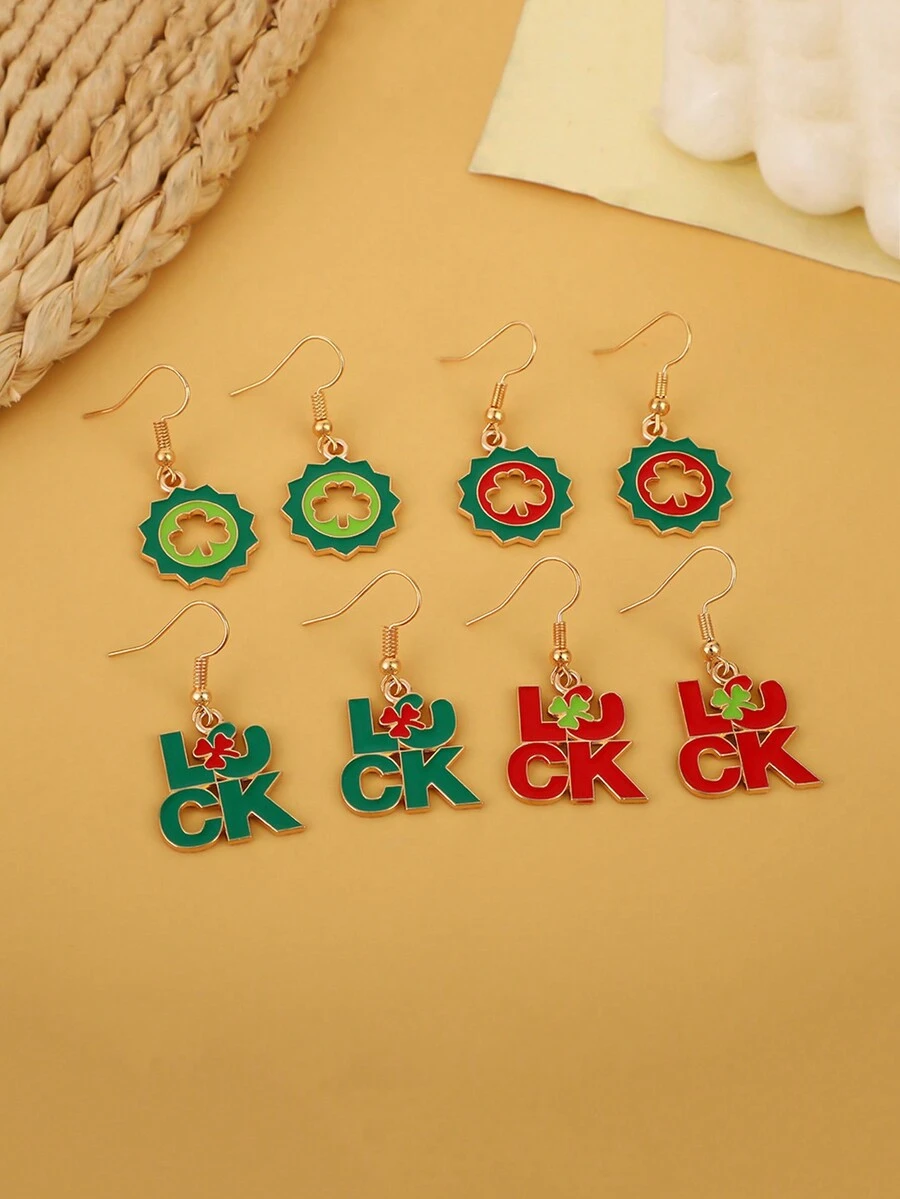 1 對字母和太陽圖案鋅合金耳環,男女通用節日禮物 - 彩色 - 查看 1