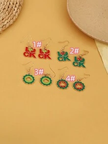 1 對字母和太陽圖案鋅合金耳環,男女通用節日禮物 - 彩色 - 查看 2