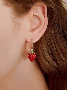 1pair Women's Lovely & Elegant 3d Strawberry & Rhinestone Inlaid Hook Earrings - Multicolor - View 4