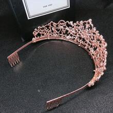 Wedding Bridal Crown, European And American Style Rose Gold & Glittering Diamond Rhinestones Headband Tiaras For Women - Rose Gold Colored Diamonds - View 9