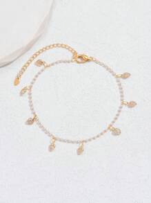 1pc Bohemian Style Sweet Pearl Heart & Waterdrop Decor Anklet For Women, Perfect For Vacation, Date, Festival Gift - Yellow Gold - View 3