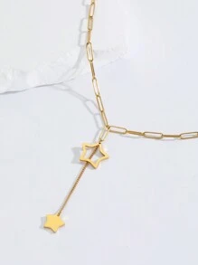 1pc Simple & Personalized Stainless Steel 18k Gold Plated Hollow Out Pendant Necklace, Suitable For Women's Party, Vacation And Daily Wear - Yellow Gold - View 5