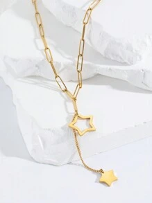 1pc Simple & Personalized Stainless Steel 18k Gold Plated Hollow Out Pendant Necklace, Suitable For Women's Party, Vacation And Daily Wear - Yellow Gold - View 1