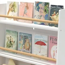 Kids Bookshelf, Wooden Bookcase, Toy Storage Cabinet Organizer, 2-Tiers Book Organizer With Storage Bin