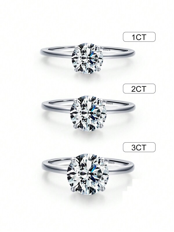 1 Pieza Anillo De Dedo De Lujo Redondo Y Brillante De Circonia Cúbica De 1ct 2ct 3ct De Plata Esterlina 925 Para Mujeres, Joyería De Compromiso De Bodas Y Regalo De Joyería Nupcial