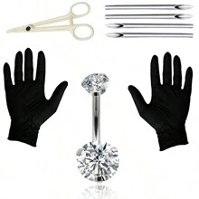 Kit De Perforación Abdominal 14g Premium Con Agujas De Acero 316l Y Pinza - Cómoda E Indolora Inserción Del Anillo Del Ombligo - Plateado - Ver 1