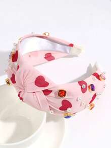 1入時尚寬結頭箍，配有人工珍珠和鑽石裝飾，非常適合日常穿著和情人節 - 彩色 - 查看 15