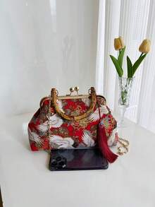 1件女士紅色中式復古晚禮包,精美手袋綴有刺繡,適用於宴會或婚禮派對 - 紅色 - 查看 4