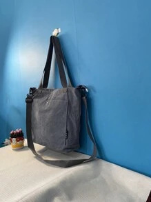 Bolso de hombro cruzado de pana con mucha capacidad, bolso de compras, bolsas de tela para estudiantes, con múltiples compartimentos, perfecto para la playa, la escuela, el trabajo y el uso diario