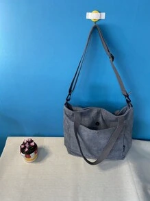 Bolso de hombro cruzado de pana con mucha capacidad, bolso de compras, bolsas de tela para estudiantes, con múltiples compartimentos, perfecto para la playa, la escuela, el trabajo y el uso diario
