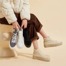 Waluzs Women'S Platforms Sneakers White High Top Sneakers For Women Fashion Platform Shoes Classic Lace Up Tennis Shoes (Breathable,Comfortable) - 米色 - 查看 11