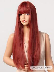 角色扮演 Makima 假髮橘紅色漸變色長直假髮女式合成假髮帶瀏海耐熱纖維假髮 - 紅色 - 查看 4
